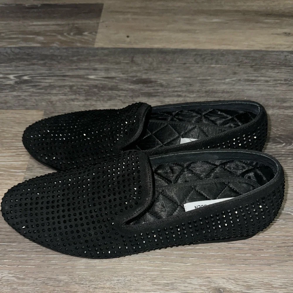 Men’s Steve Madden Rhinestoned Black Cavierr Slip-On Loafers - Size 10.5